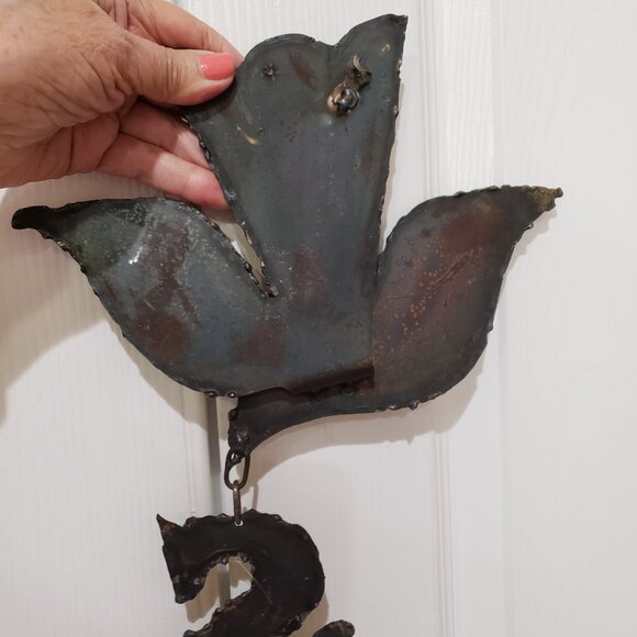 Vintage Sheet Torch Cut Metal SHALOM Brutalist Style Hanging Sculpture 35" Long - Picture 8 of 8